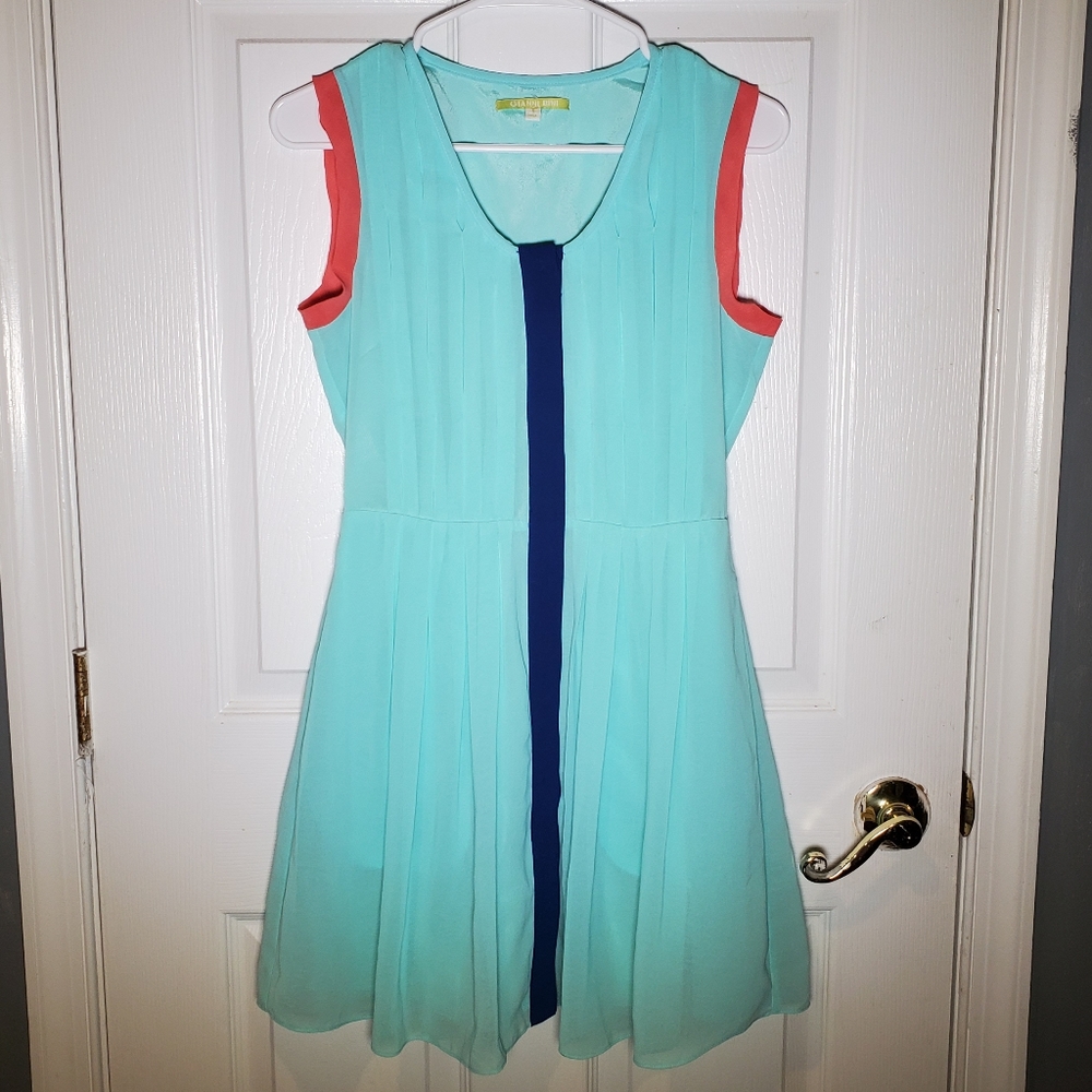 Gianni Bini Mint Green Mini Dress with Navy Stripe and Coral Trim
